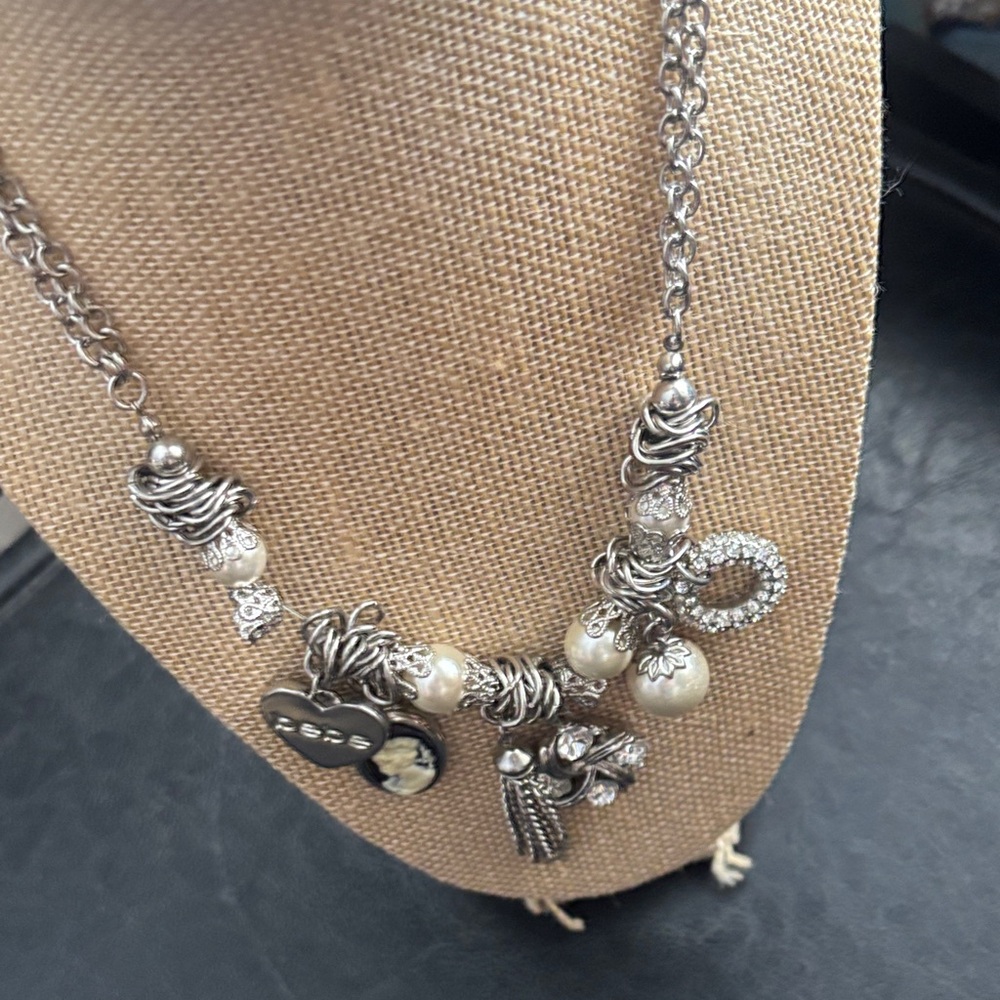 Elegant Bebe Silver Charm Statement Necklace - image 6